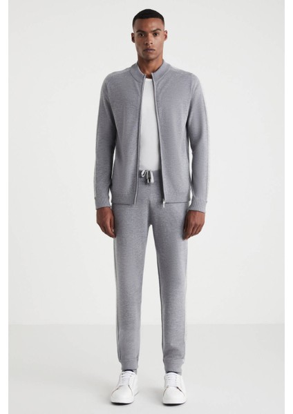 Kolları Şerit Detaylı Fermuarlı Gri Triko Spor Ceket fiyatları