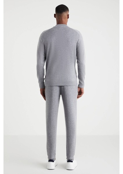 Kolları Şerit Detaylı Fermuarlı Gri Triko Spor Ceket indirimleri