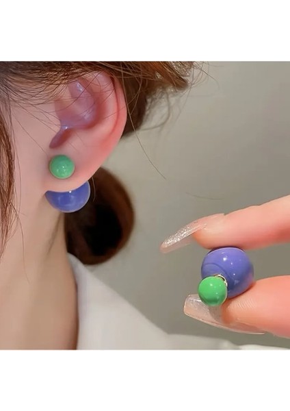 Yeşil - Mor Ahenk Top Küpe