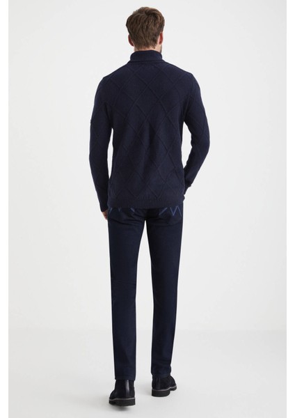 Baklava Desenli Boğazlı Lacivert Kaşmir Yün Kazak fırsatları