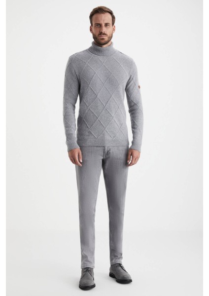 Baklava Desenli Boğazlı Gri Kaşmir Yün Kazak fiyatları