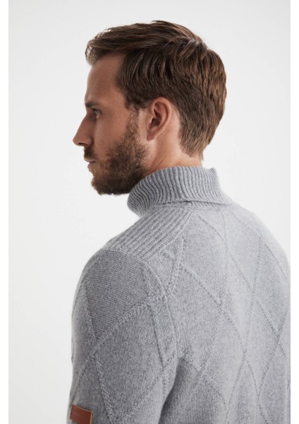 Baklava Desenli Boğazlı Gri Kaşmir Yün Kazak modelleri