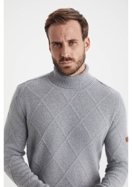 Baklava Desenli Boğazlı Gri Kaşmir Yün Kazak fırsatları