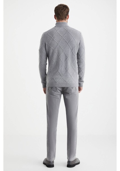 Baklava Desenli Boğazlı Gri Kaşmir Yün Kazak indirimleri