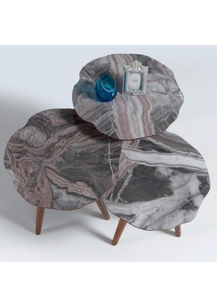 Yaprak Ahşap 3'lü Zigon Sehpa Bej Mermer B5 fiyatları