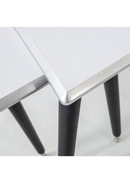 3'Lü Beyaz Dikdörtgen Ahşap Zigon Sehpa Siyah Lüx Ayaklı E13 fırsatları