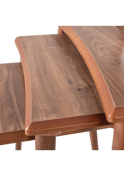 3'Lü Ceviz Dikdörtgen Ahşap Zigon Sehpa Lüx Ayaklı E9 modelleri