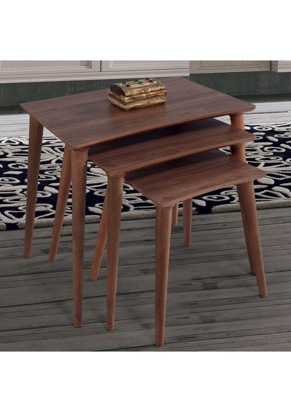 3'Lü Ceviz Dikdörtgen Ahşap Zigon Sehpa E1