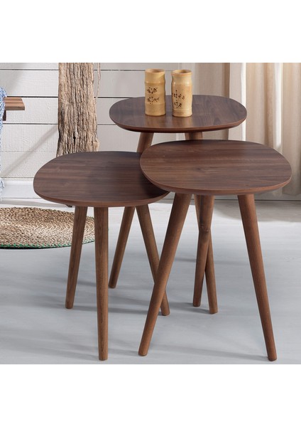 Ahşap 3'lü Yuvarlak Zigon Sehpa Ceviz B1