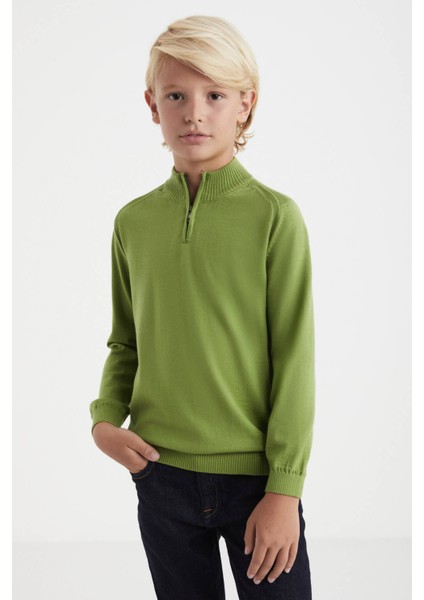 Fermuarlı Merino Yün Yeşil Activewear Çocuk Triko fırsatları
