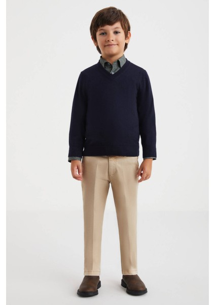 V Yaka Merino Yün Lacivert Çocuk Triko fiyatları