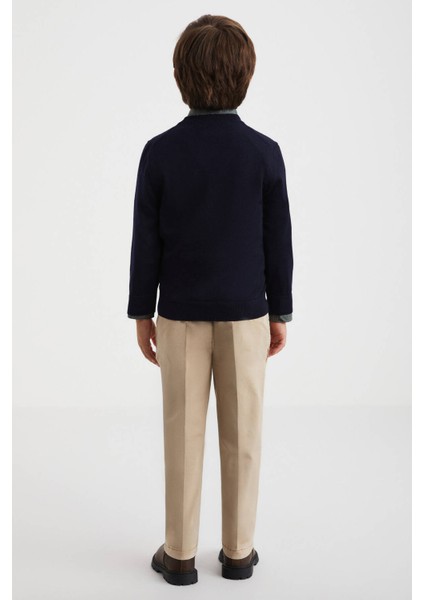 V Yaka Merino Yün Lacivert Çocuk Triko fırsatları