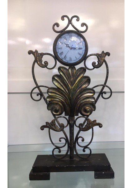 Şık Ferforje Masa Saati, Siyah, Dekoratif ve Estetik Tasarım