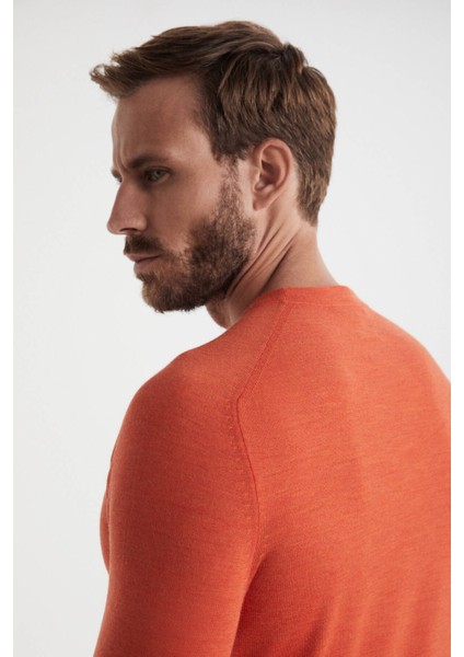 Slim Fit Bisiklet Yaka Turuncu Merino Yün Triko modelleri