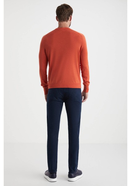 Slim Fit Bisiklet Yaka Turuncu Merino Yün Triko fırsatları