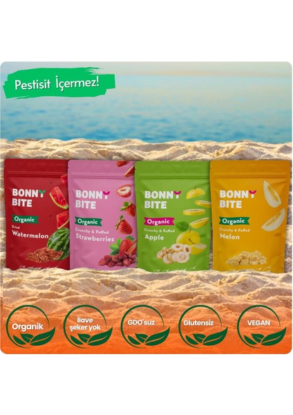 KURUTULMUŞ ORGANİK KARPUZ, ÇİLEK, ELMA & ÇITIR KAVUN 4'LÜ PAKETİ