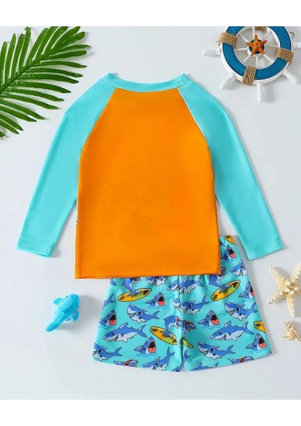 Erkek Çocuk Köpekbalığı Baskılı Uzun Kollu Mayo ve Şort Seti fiyatları