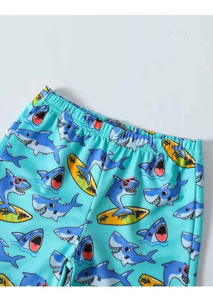 Erkek Çocuk Köpekbalığı Baskılı Uzun Kollu Mayo ve Şort Seti modelleri