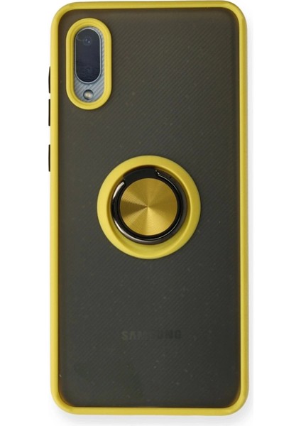 Samsung Galaxy A02 Kılıf Montreal Yüzüklü Silikon Kapak - Sarı