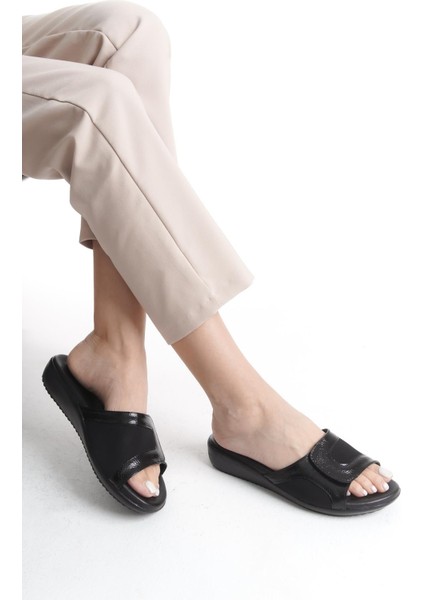 ortopedik deri taban ve kemik çıkıntısı destekli günlük siyah terlik fiyatları