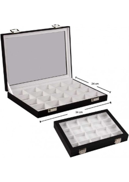 Beyaz Deri Bölmeli Cam Kapaklı Takı Saklama Kutusu, Şık ve Düzenli Kullanım Sağlar.