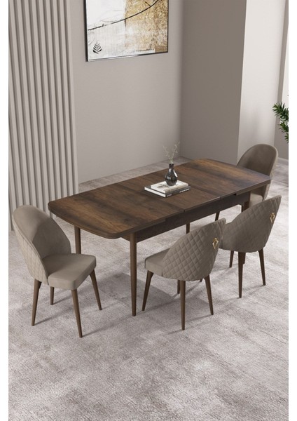​​​​​​​milas Barok Desen 80X132 Açılabilir Mdf Masa Yemek Odası Takımı, Mutfak Takımı 4 adet Sandalye fiyatları