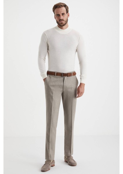 Kaşmir Karışım Flanel Chino Bej Çizgili Camel Pantolon fiyatları