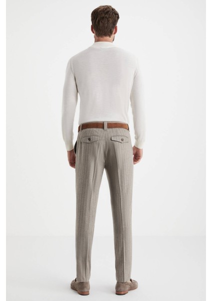 Kaşmir Karışım Flanel Chino Bej Çizgili Camel Pantolon fırsatları