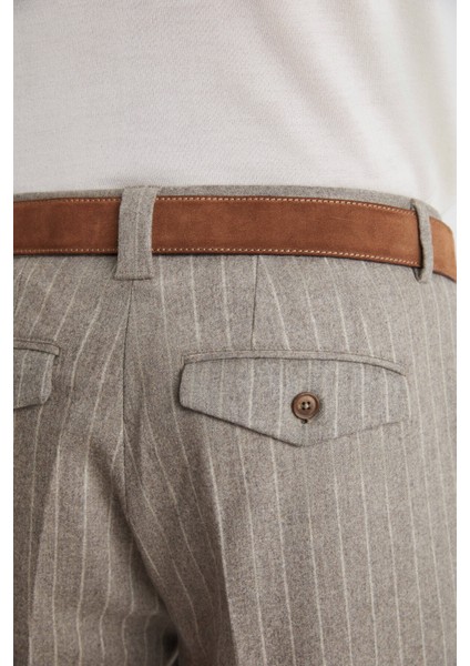 Kaşmir Karışım Flanel Chino Bej Çizgili Camel Pantolon indirimleri