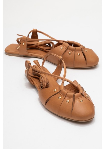 Darıa Taba Hakiki Deri Troklu Bilekten Bağcıklı Kadın Sandalet