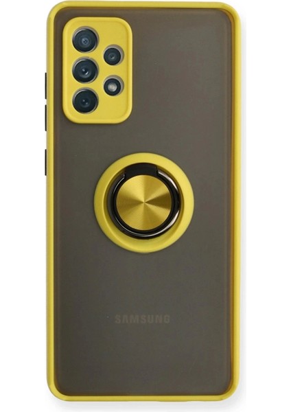 Samsung Galaxy A72 Kılıf Montreal Yüzüklü Silikon Kapak - Sarı