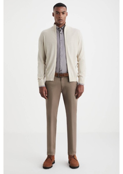 Extrafine Merino Fermuarlı Açık Bej Triko Hırka fiyatları