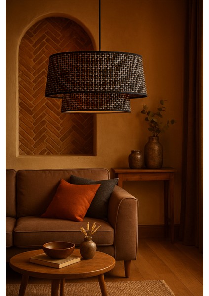 Grande Büyük Boy Siyah Hasır Avize Sarkıt