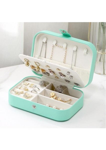 Yeşil Dikdörtgen Takı Kutusu, 3 Bölmeli, Düzenleyici, Yüzük, Küpe, Kolye, Seyahat Organizer
