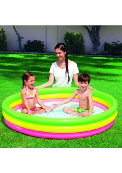 Renkli 3 Bölmeli Şişme Tabanlı Havuz, Eğlenceli ve Dayanıklı Yaz Aktiviteleri