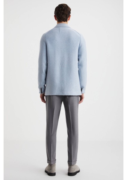 Balıksırtı Desenli Saf Kaşmir Buz Mavisi Triko Ceket indirimleri