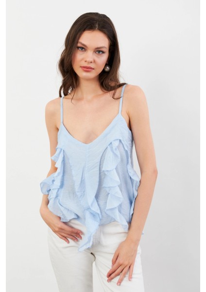 Kadın Mavi Krinkıl Bluz SOL1504