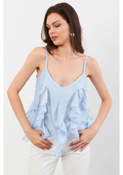 Kadın Mavi Krinkıl Bluz SOL1504 modelleri