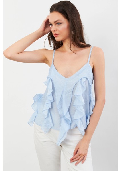 Kadın Mavi Krinkıl Bluz SOL1504 fırsatları