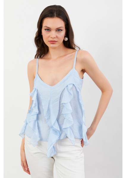 Kadın Mavi Krinkıl Bluz SOL1504 indirimleri