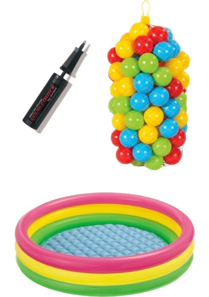 Renkli 114CM Şişme Oyun Havuzu, 100 Top, Pompa ile Eğlence Dolu Bahçe Keyfi
