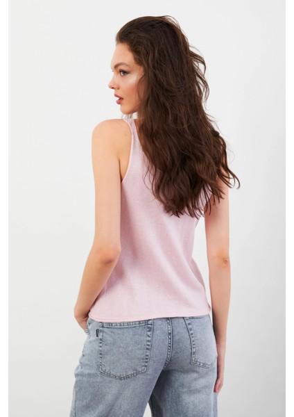 Kadın Pembe V Yaka Triko Bluz KZ546 indirimleri