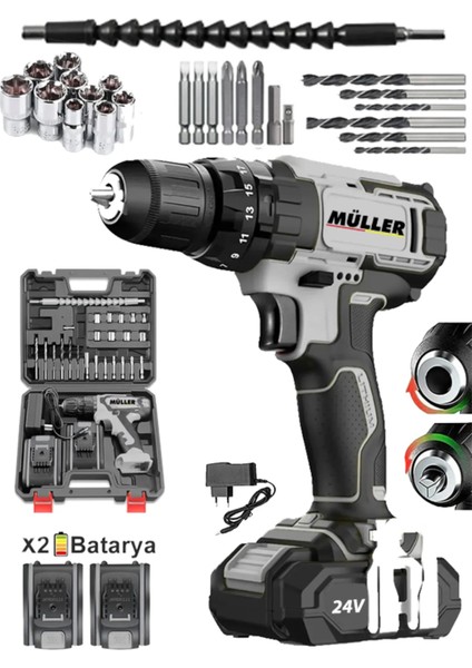 Germany V-Power 2400 Darbesiz Xr Li-Ion Çift Akülü Şarjlı Vidalama Matkap