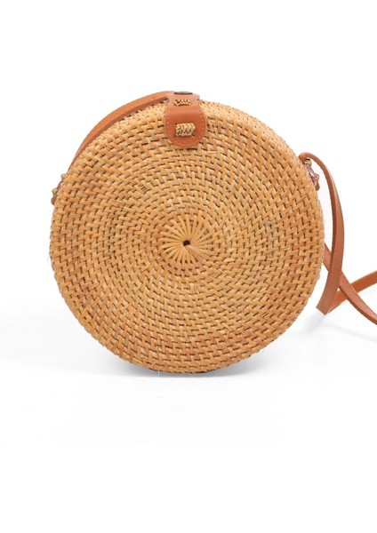 El Yapımı Hasır Deri Askılı Kahverengi Omuz Çantası