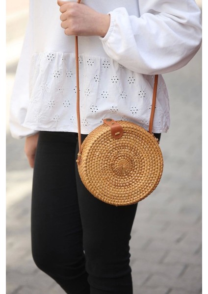 El Yapımı Hasır Deri Askılı Kahverengi Omuz Çantası fiyatları