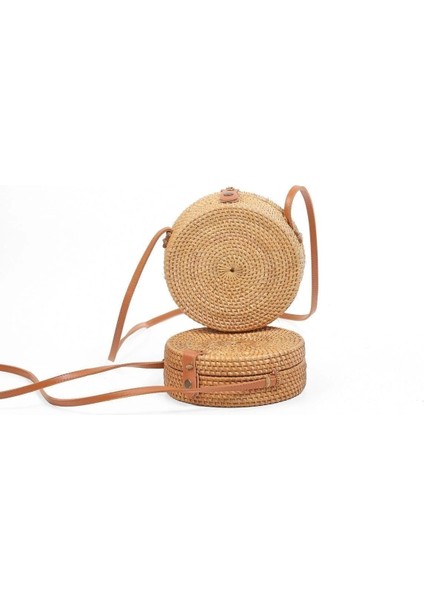 El Yapımı Hasır Deri Askılı Kahverengi Omuz Çantası