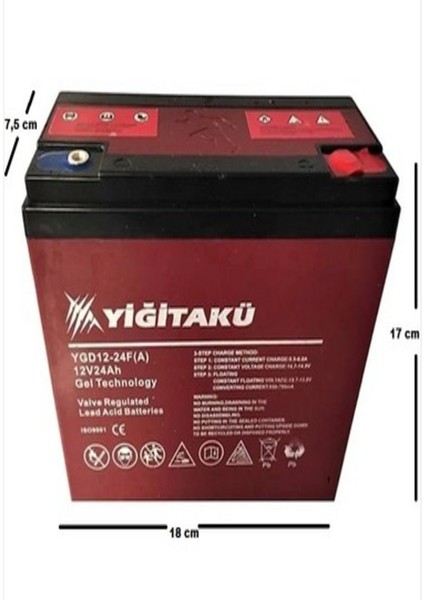 Yiğit 12 V 24 Ah Jel Elektrikli Motosiklet Aküsü. Yeni Üretim.