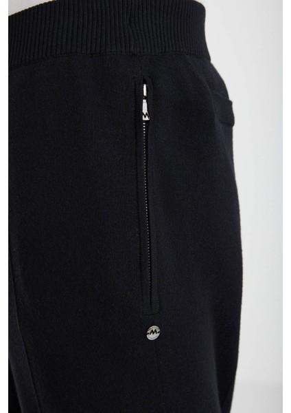 Siyah Merino Yün Activewear Triko Pantolon fırsatları