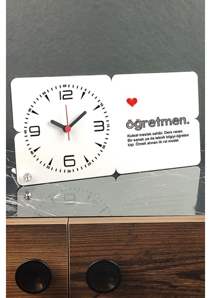 Öğretmen Temalı Ahşap Masa Saati, Şık ve Zarif Dekoratif Saat