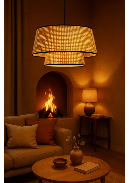 Grande Büyük Boy Hasır Krem Avize Sarkıt